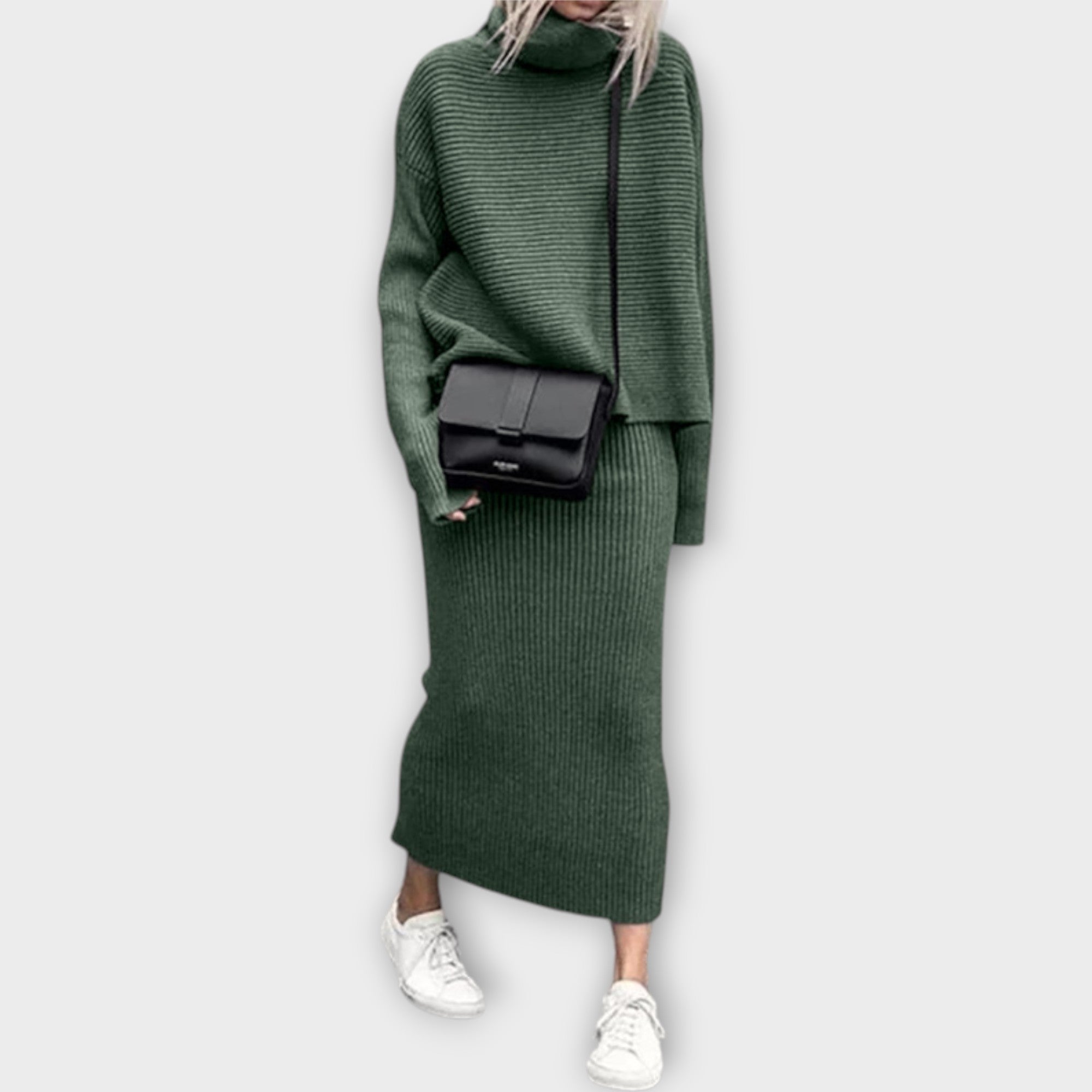 Πλεκτό Σετ με Ζιβάγκο και Φούστα