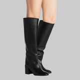 Bella Μαύρες Μπότες Πάνω από το Γόνατο με Φαρδύ Τακούν