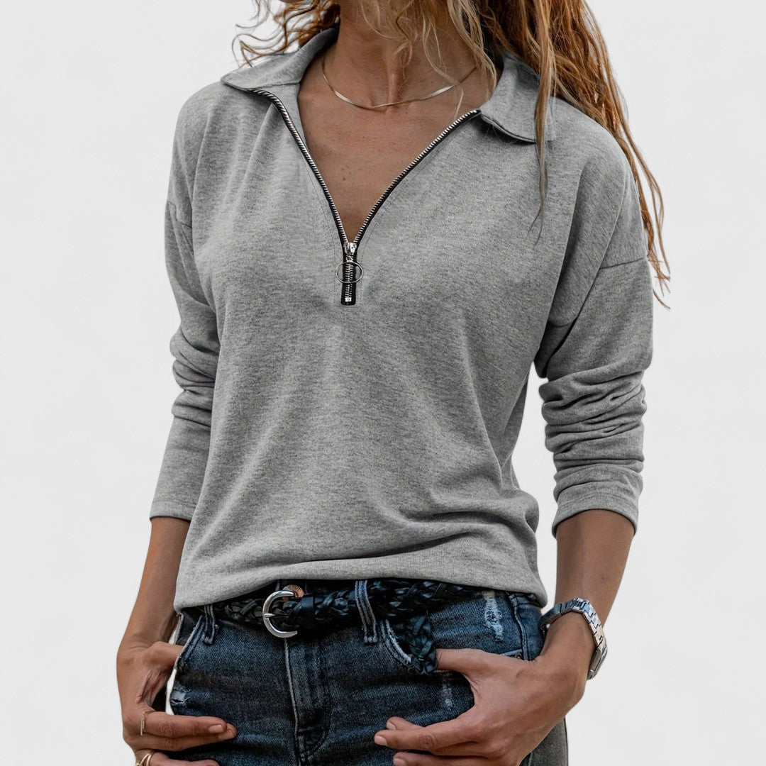 Χριστίνα - Γυναικείο πουλόβερ μισού φερμουάρ με χαλαρή εφαρμογή