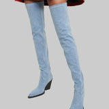 Daphne - Μπότες με τακούνι πάνω από το γόνατο με δερμάτινη εμφάνιση