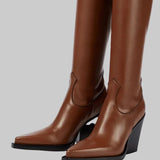 Daphne - Μπότες με τακούνι πάνω από το γόνατο με δερμάτινη εμφάνιση