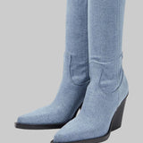 Daphne - Μπότες με τακούνι πάνω από το γόνατο με δερμάτινη εμφάνιση