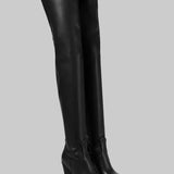 Daphne - Μπότες με τακούνι πάνω από το γόνατο με δερμάτινη εμφάνιση