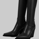 Daphne - Μπότες με τακούνι πάνω από το γόνατο με δερμάτινη εμφάνιση