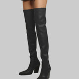 Daphne - Μπότες με τακούνι πάνω από το γόνατο με δερμάτινη εμφάνιση