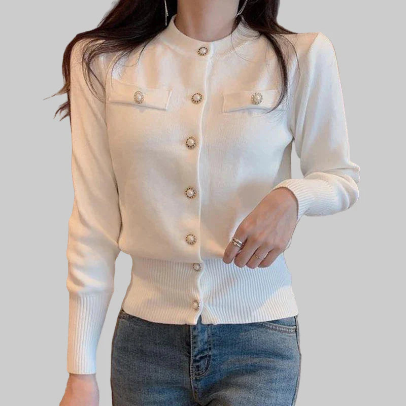 Ελένη - Κοντό ζακέτο με κουμπιά από μαργαριτάρια