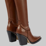 Daphne - Μπότες με τακούνι πάνω από το γόνατο με δερμάτινη εμφάνιση